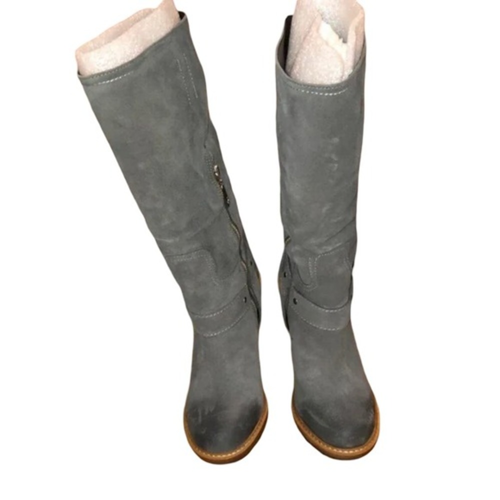 Talbots Sallie2-M Shadow‎ Grey Suede Tall Harness Boots Block Heel WoMens 7.5M - Picture 3 of 5